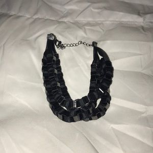 Black metal link and ribbon 3 layer bracelet